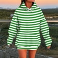 thumbnail image 2 of YOIAVAIOY Women Striped Sweatshirts Oversized Drawstring Pullover Hoodies Lightweight Fashion Causal Hoodie with Kangaroo Pocket Green M, 2 of 6
