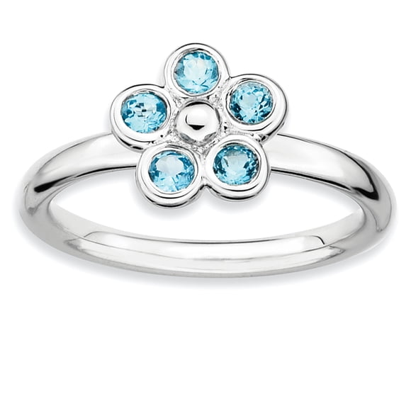 925 Sterling Silver Blue Topaz Flower Stackable Ring Stone Gemstone Birthstone December