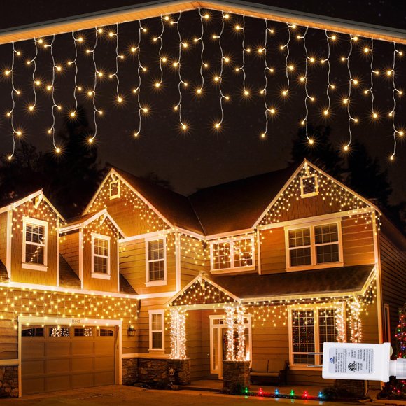 Luces navideñas con forma de carámbano Lomotech, 9,75 m, 8 modos, temporizador IP44