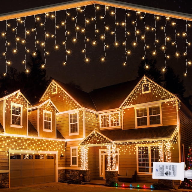 Luces navideñas con forma de carámbano Lomotech, 9,75 m, 8 modos, temporizador IP44