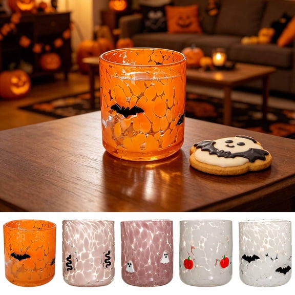 Embossed Halloween Glass Cup, Thickened Crystal-Style Tumbler with Open Rim and Colorful Raised Dots for Juice, Fruit Drinks, Parties and Home Bar Decor, B