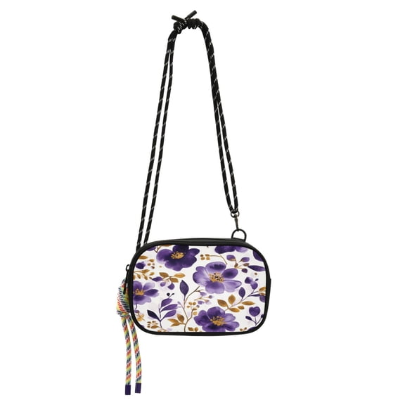 Stylish Crossbody Phone Bag Purse Handbags Adjustable Strap, Compact Design for Essentials Purple and Gold Floral