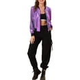 thumbnail image 3 of INSPIRE CHIC Women's Casual Stand Collar Metallic Zip Crop Length Bomber Jacket M Purple-1, 3 of 9
