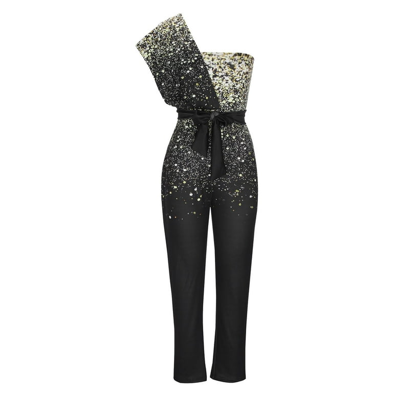 Sequin Patchwork Black One Shoulder Jumpsuit For Women Slim Fit Bodycon  Outfit With Elegant One Piece Party Overalls From Hoodies011, $6.29