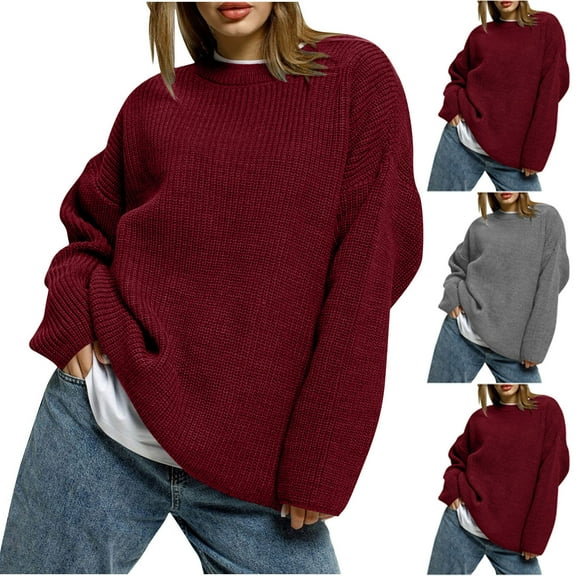 Ashirexll Pullover Sweaters for Women Winter Sweaters Fashion Long Sleeve Solid Color Round Neck Sweater Casual Comfortable