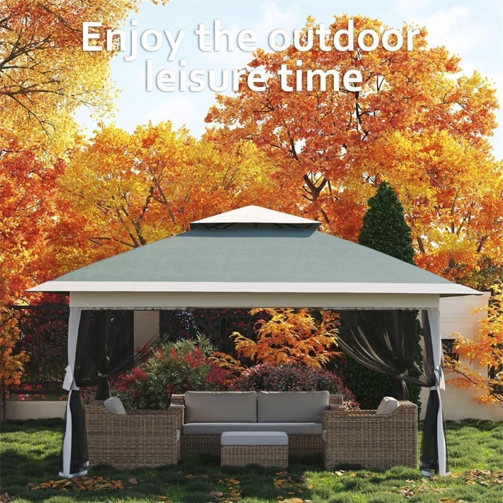 13x13Pop-Up-Gazebo Outdoor Canopy Tent with Mosquito Netting, [Adjustable Height & Spacious] Pop Up Tent with Double Roof, UV-Resistant Outdoor Gazebo for Backyard, Patio, Lawn, Garden, Deck
