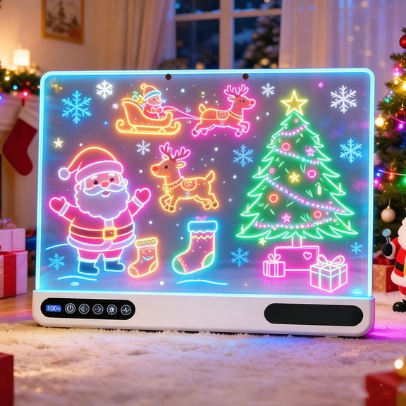 16" Rechargeable LED Drawing Board with Timer & 7-Color Light up Doodle Pad, Neon Art Dry Erase Glow Up Doodle Note Pad, Sketching Gift Toy for Kids/Girls/Teens, 7 Markers & Tracing Book