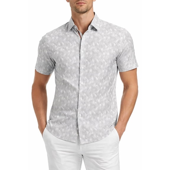 Bohio S/S Button Shirt Poly/Spandex Geometric Gray (Men)