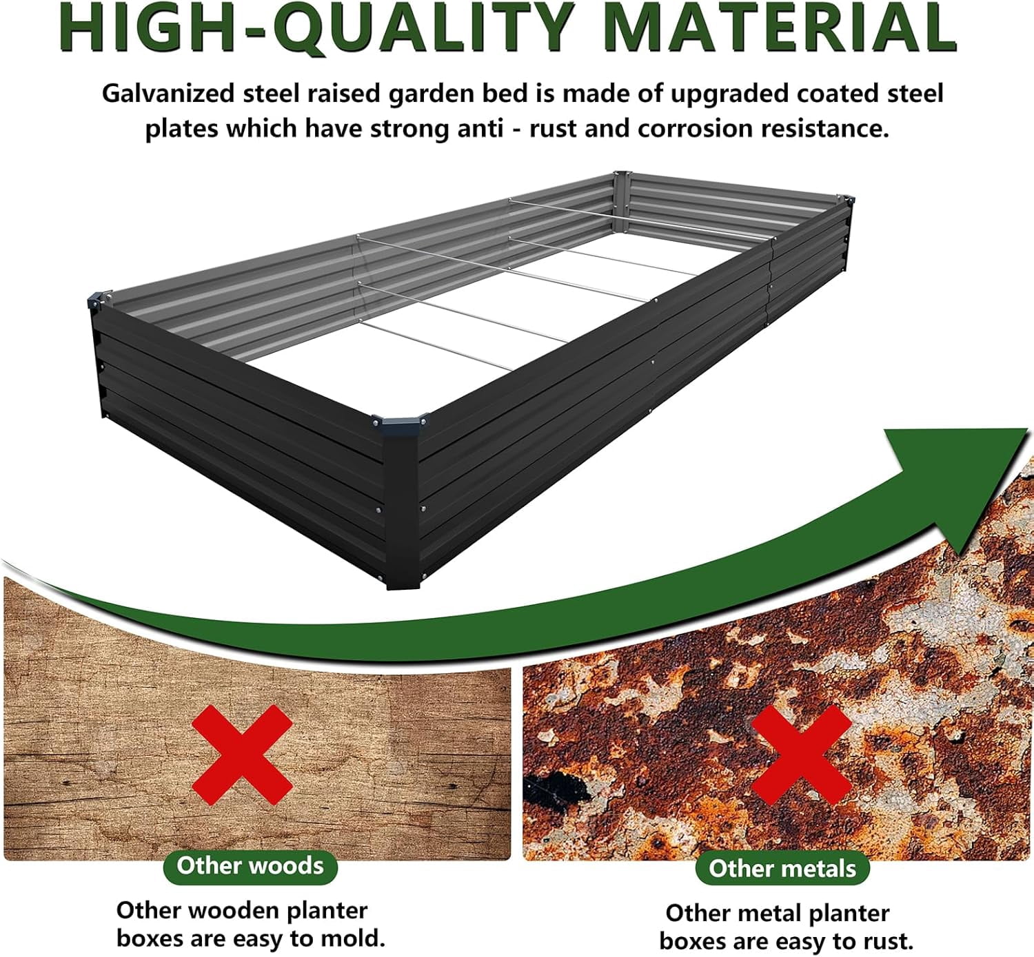 12×4×1FT(2PCS) Galvanized Raised Garden Bed Kit Metal Planter Boxes,Large Outdoor Planters Garden for Planting Vegetables,Flowers,Herbs -Black