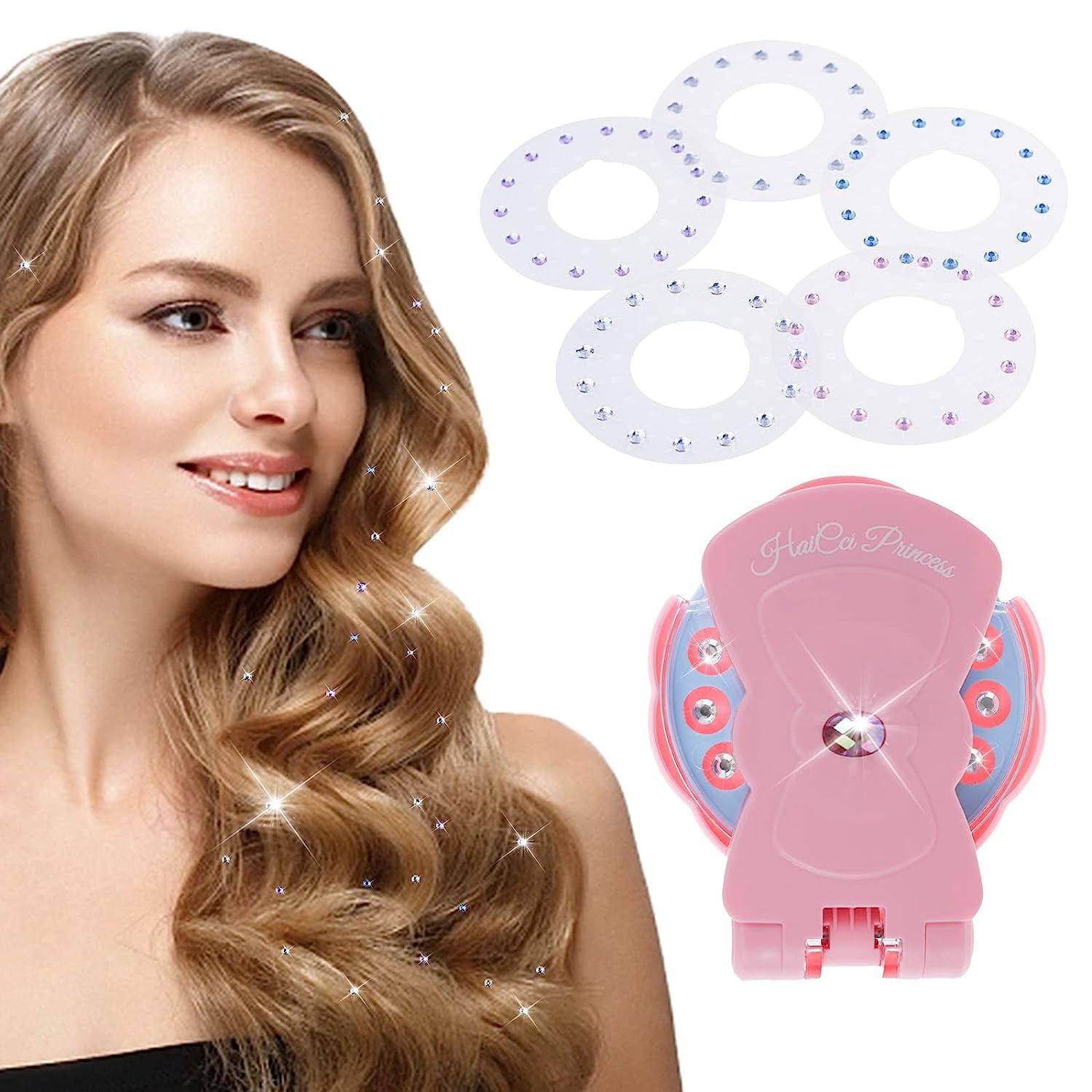 Hair Bedazzler Kit with Rhinestones, Women's Hair Styling Tool + 180