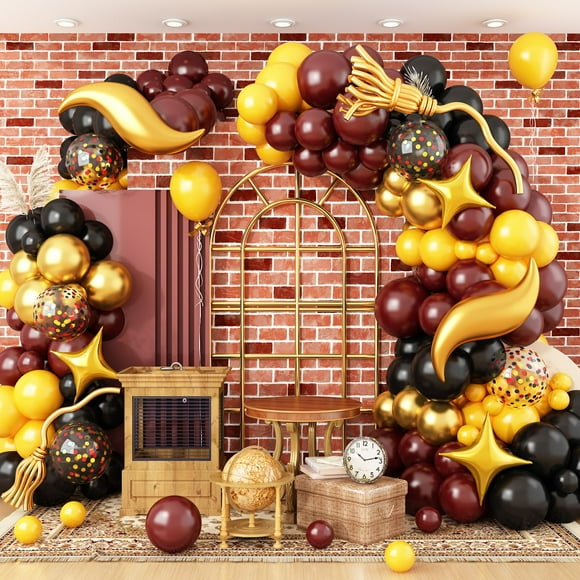 Kit de guirnaldas con globos HILAVO, negro, borgoña y dorado para fiesta