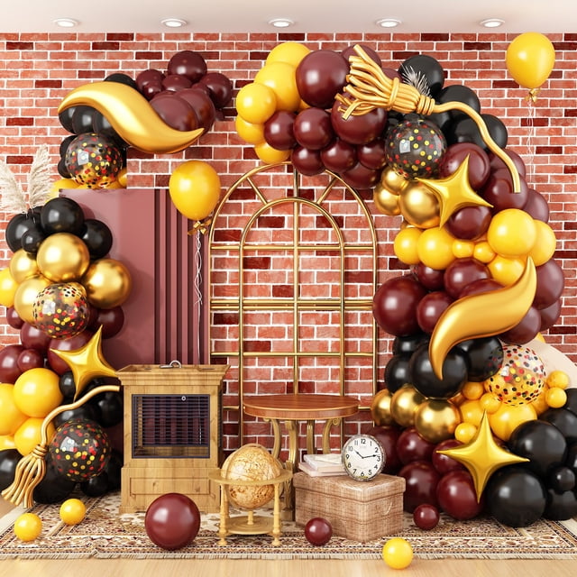 Kit de guirnaldas con globos HILAVO, negro, borgoña y dorado para fiesta