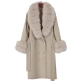 thumbnail image 2 of Nuevo abrigo de invierno para mujer, 100 % lana de doble cara, con cuello de piel de lujo, cinturón para mujer, abrigos de lujo extra largos de alta calidad, 2 of 5