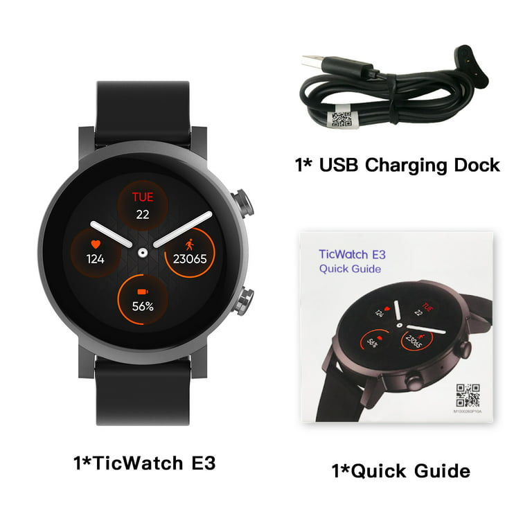 Ticwatch E3 Smartwatch Wear OS by Google for Men Women Fitness Monitor IP68  Waterproof Black 