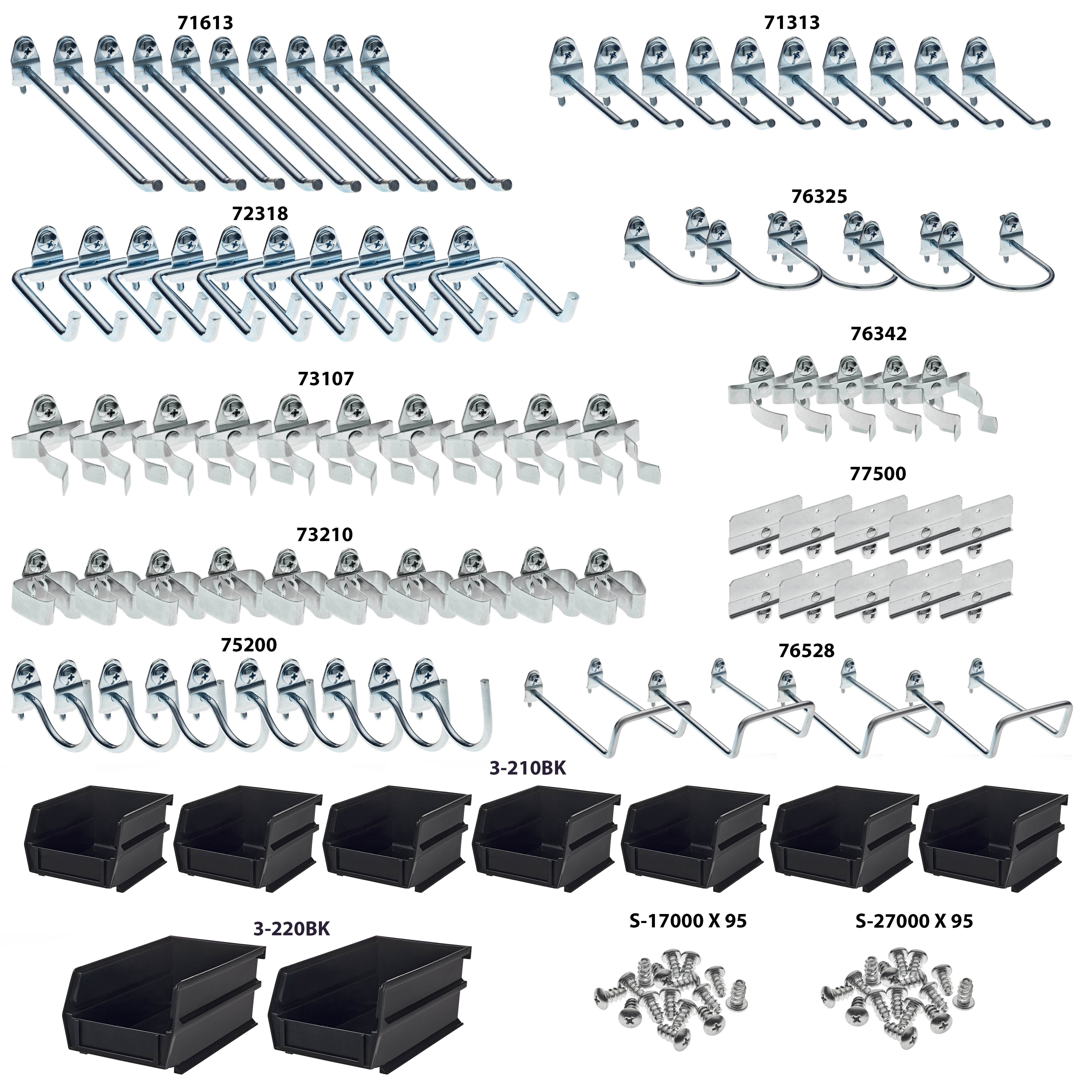Triton Products® 95-Piece Steel Pegboard Hook & Plastic Bin Kit, 85 Hooks & 10 Bins