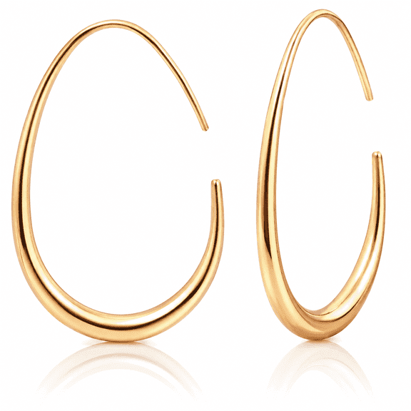 Eclipton® Lightweight Teardrop Gold Hoop Earrings for Women, 14k Gold Plated Oval Pull Through Hoop Earrings  Statement Jewelry Gift for Women