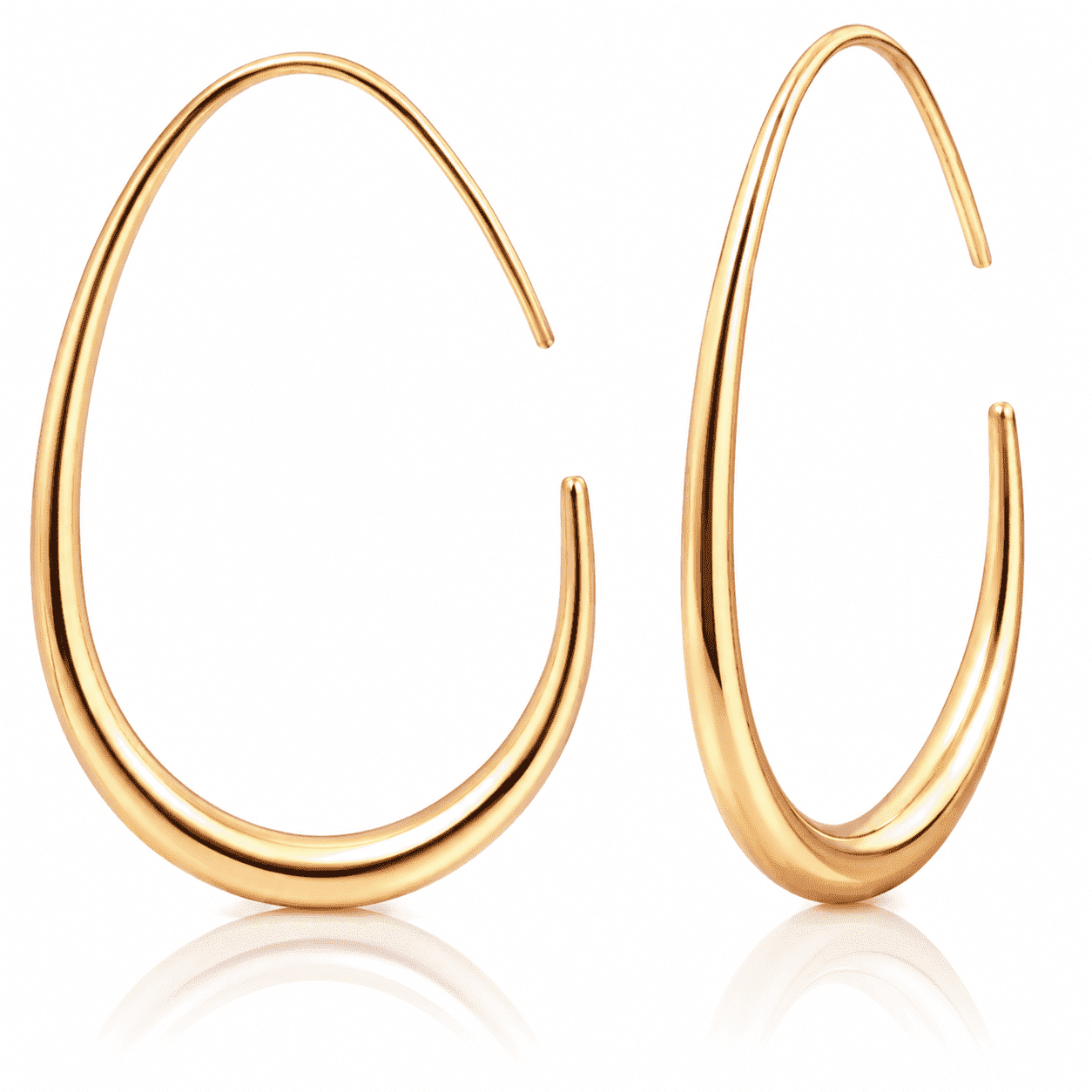 Eclipton® Lightweight Teardrop Gold Hoop Earrings for Women, 14k Gold Plated Oval Pull Through Hoop Earrings Statement Jewelry Gift for Women