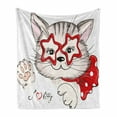 thumbnail image 1 of Cat Soft Flannel Fleece Blanket, Fashion Portrait Hipster Cat with Star Shaped Glasses and Bow I Love Kitty, Cozy Plush for Indoor and Outdoor Use, 50" x 60", Pale Pink Beige and Red, by Ambesonne, 1 of 6