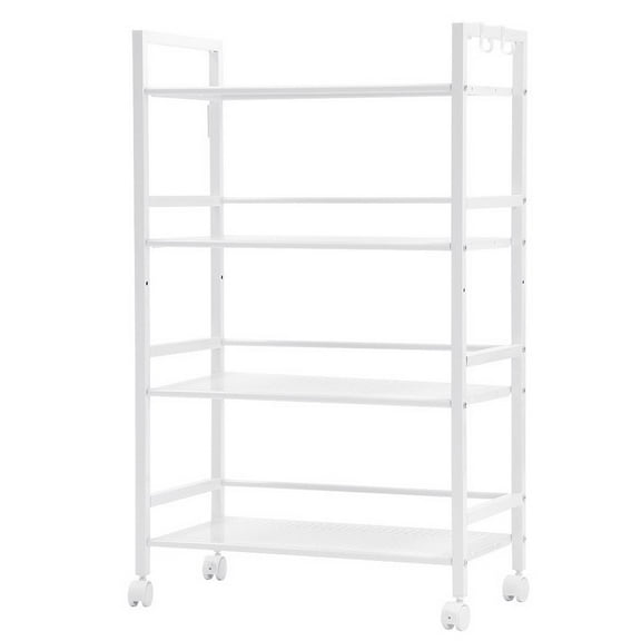 GoDecor Microwave Rack 4-Tier Shelves Rolling Utility Cart Kitchen Storage Organizer, White