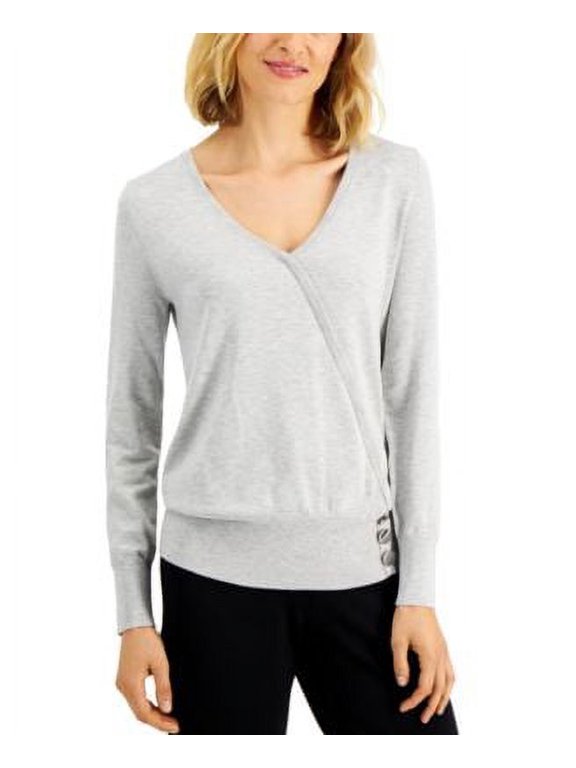 MSRP $50 Jm Collection Surplice Sweater Gray Size Medium