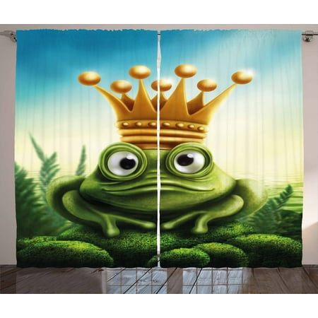 King Curtains 2 Panels Set Frog Prince On Moss Stone With Crown