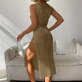 thumbnail image 5 of Xuhomer Summer Cover Ups for Women Knitted Hollow Short Sleeve High Neck Crochet Split Beach Cover Up Bikini Swimsuits Bathing Suits Sunscreen Cover Swimsuit Cover-up Dress Khaki Free Size, 5 of 7