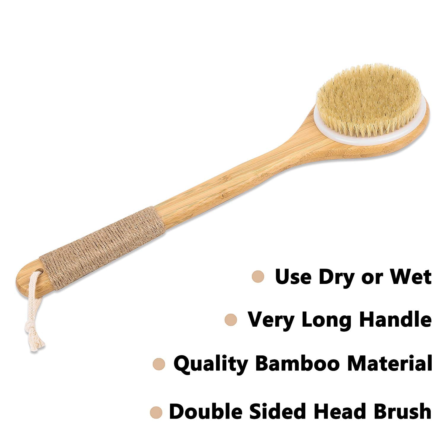 Natural Back Scrubber Bath Brush Handle Back Brush for Cellulite