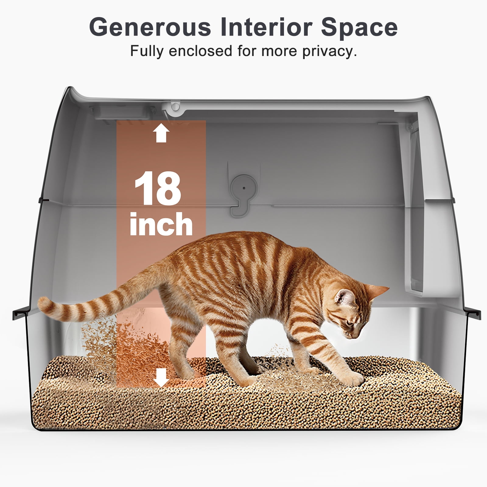 XL Extra Large Stainless Steel Litter Box with Lid, Metal Cat Litter Boxes for Big Cats Enclosed, Metal Litter Box with Litter Scoop Set, Non-Sticky, Anti-Urine Leakage, 24"*16"*18", Silver Gary