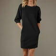 thumbnail image 3 of yillto Sweatshirt Dress Womens Long Sleeve Crewneck Pullover Dress Casual Plain Mini Dress with Pockets, 3 of 9