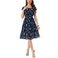 thumbnail image 2 of INSPIRAR CHIC Vestido de Mujer Floral Cuello Cuadrado Mangas Cortas Volantes Midi Vestido de Invitada de Boda Azul XL, 2 of 4