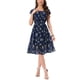 thumbnail image 2 of Vestido Midi de Invitada de Boda Floral con Cuello Cuadrado y Mangas de Volante para Mujeres INSPIRE CHIC en Azul L, 2 of 5