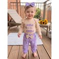thumbnail image 3 of Cjfdfy Newborn Baby Girl Fall Winter Outfits New To The Crew Letter Embroidery Ruffle Long Sleeve Ribbed Romper Bow Pants Headband Infant Cute Bow Fall Winter Outfits, 3 of 9