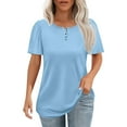 thumbnail image 2 of NAMTYQX Spring Shirts for Women 2025 Comfort Soft Plus Size Crewneck Fashion Lounge Solid Color Short Sleeve Loose Fit Light Blue Size 3XL, 2 of 5