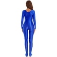 thumbnail image 4 of TiaoBug Womens Oil Shiny Bodystocking Long Sleeve Full Body Jumpsuit Gymnastic Workout Leotard Bodysuit Blue M, 4 of 7