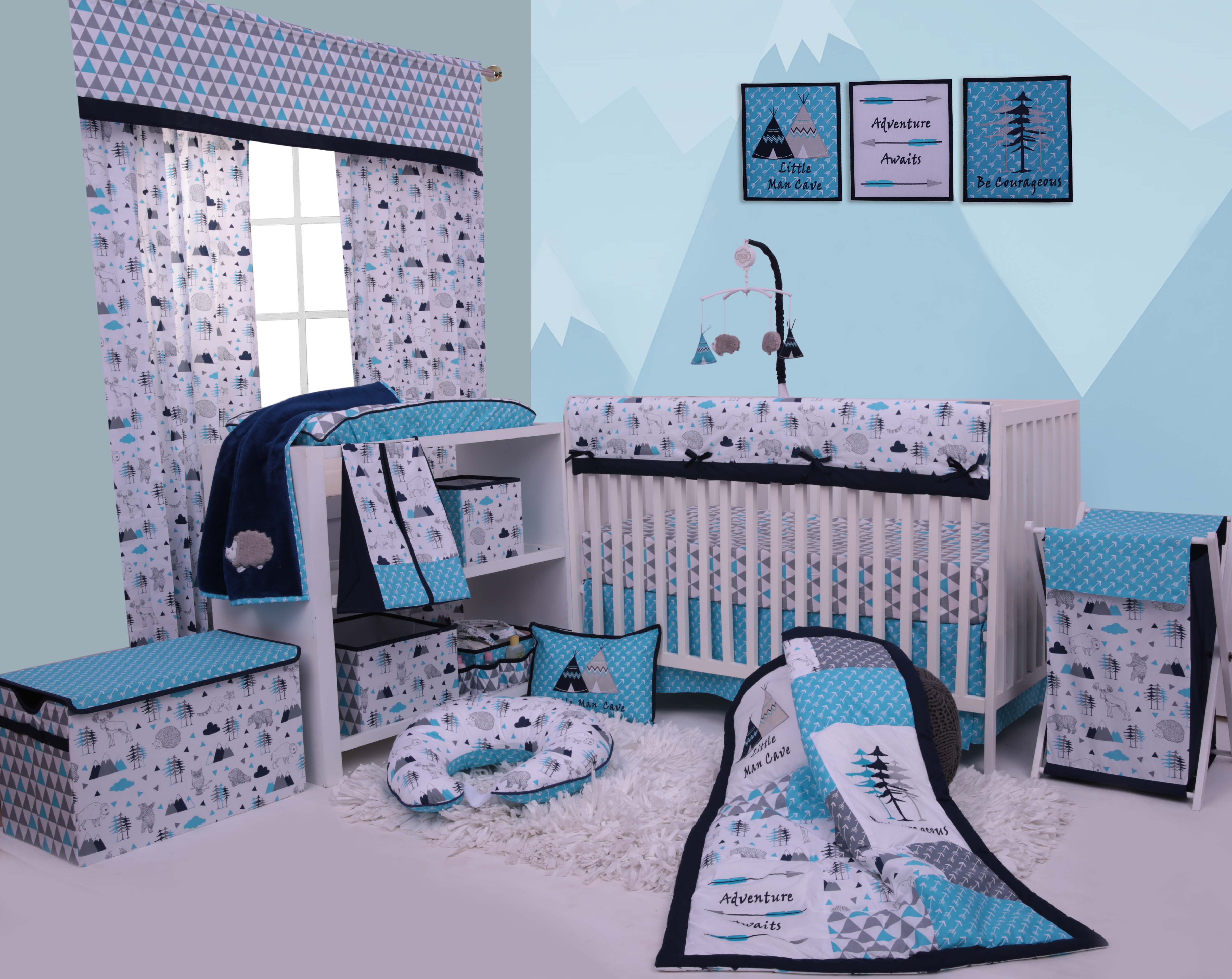 Bacati - Woodlands Aqua/Navy/Grey Boys Cotton Changing Pad Cover
