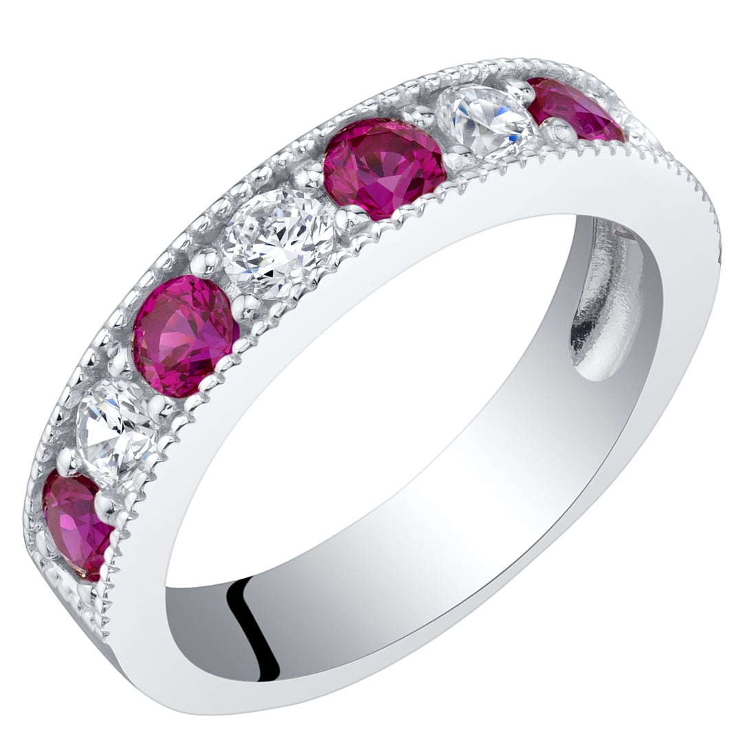 0.48 Ct Red Created Ruby White Created Sapphire 925 Silver Wedding Band Ring Available in size 5, 6, 7, 8, 9 