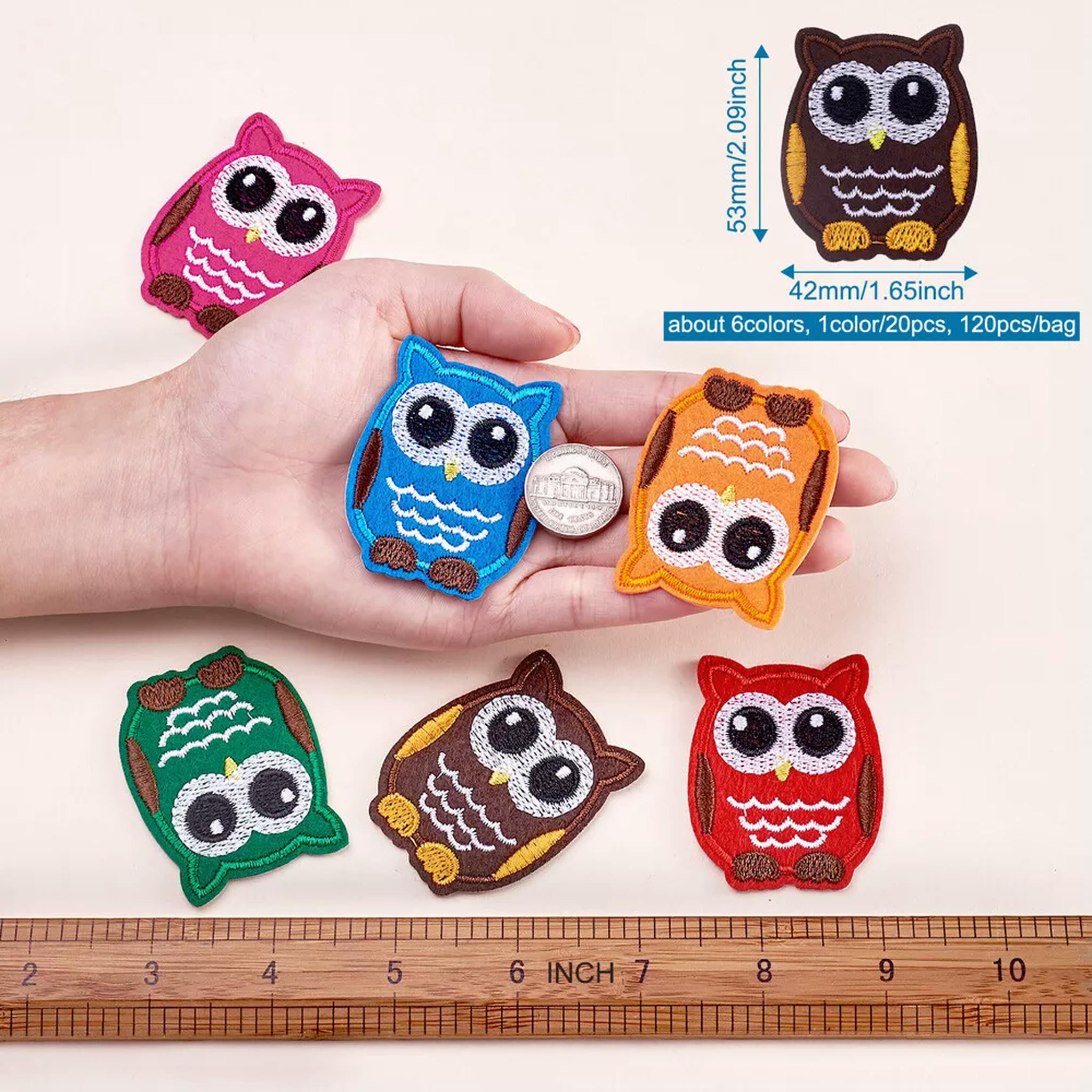 U8MO 120pc Computerized Embroidery Cloth Iron On/Sew On Patches Owl Appliques 53x42mm