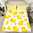 thumbnail image 2 of jejeloiu Cute Farm Duck Twin Sheet Sets,Country Flower Floral Twin Fitted Sheet,Pink Yellow Flat Sheet For Boys Teens,Ultra Soft Home Decor,3 Pieces, 2 of 7