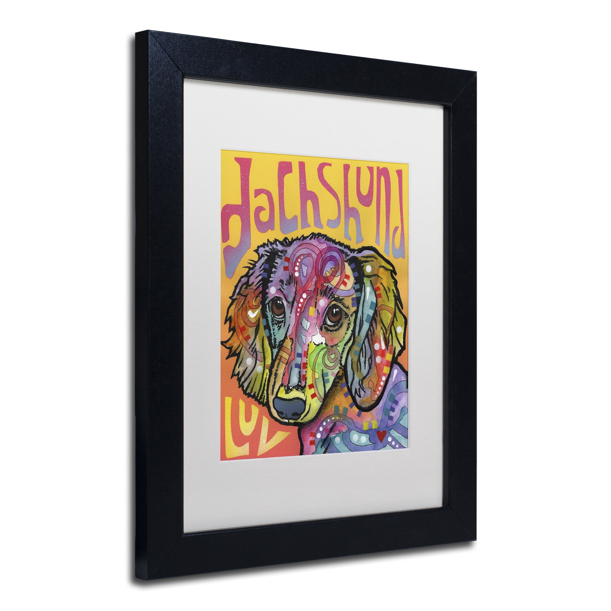 Trademark Fine Art 'Dachshund Love' Canvas Art by Dean Russo, White Matte, Black Frame