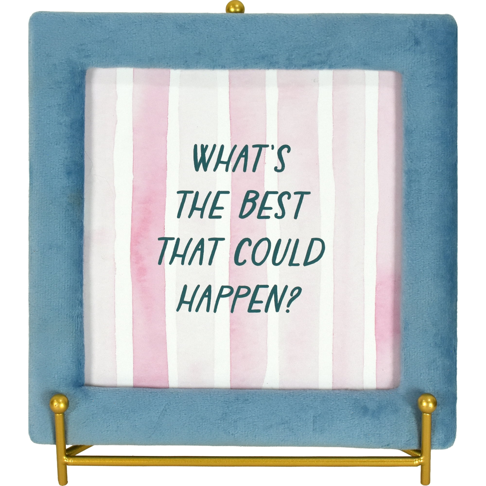 Beautiful Motivational Quote Tabletop Picture Frame, Light Blue Velvet with Gold Metal Easel, Square 7 in x 7.63 in
