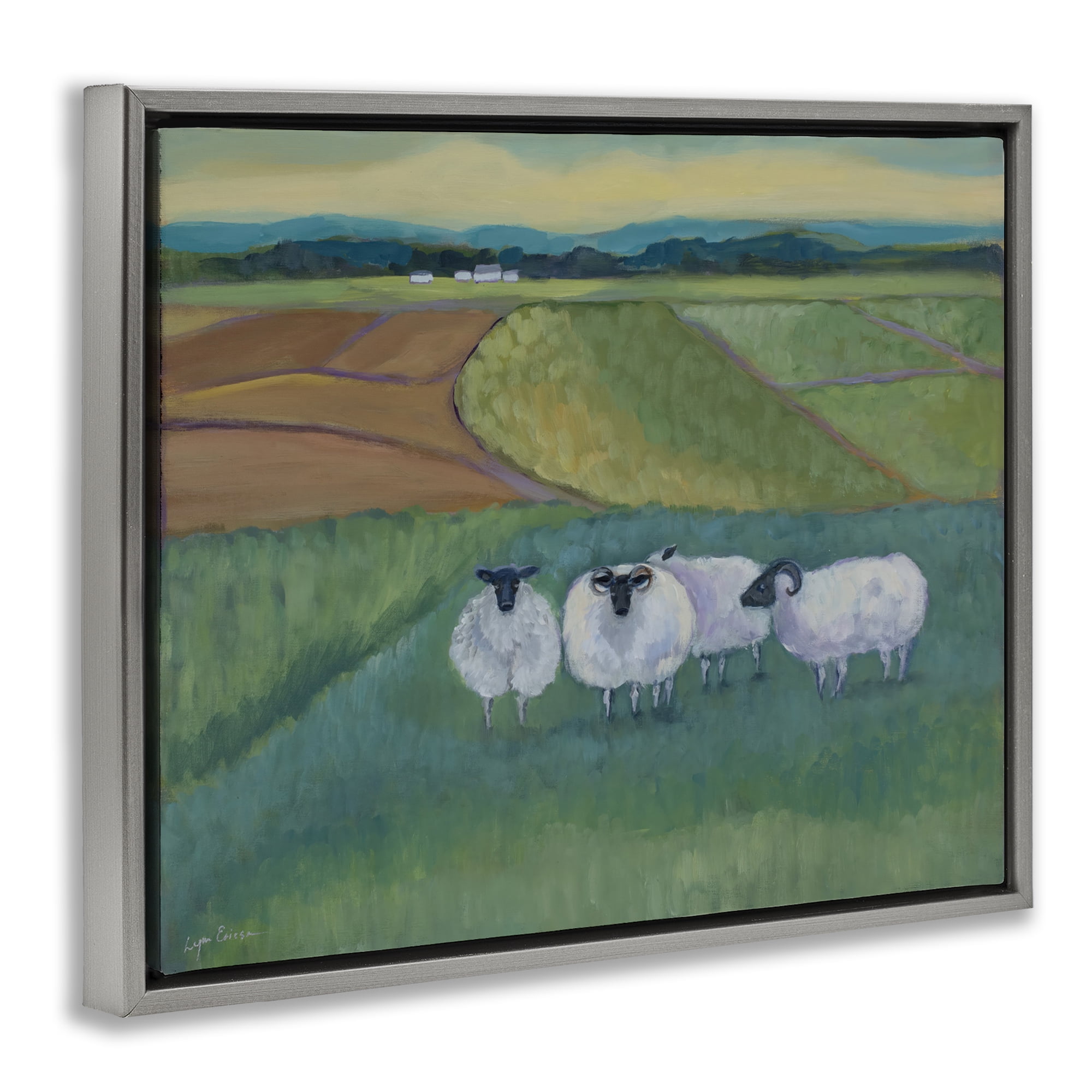 Stupell Industries Sheep Herd Meetup Gray Framed Floater Canvas Wall Art, design by Lynn Ericson Fine Art
