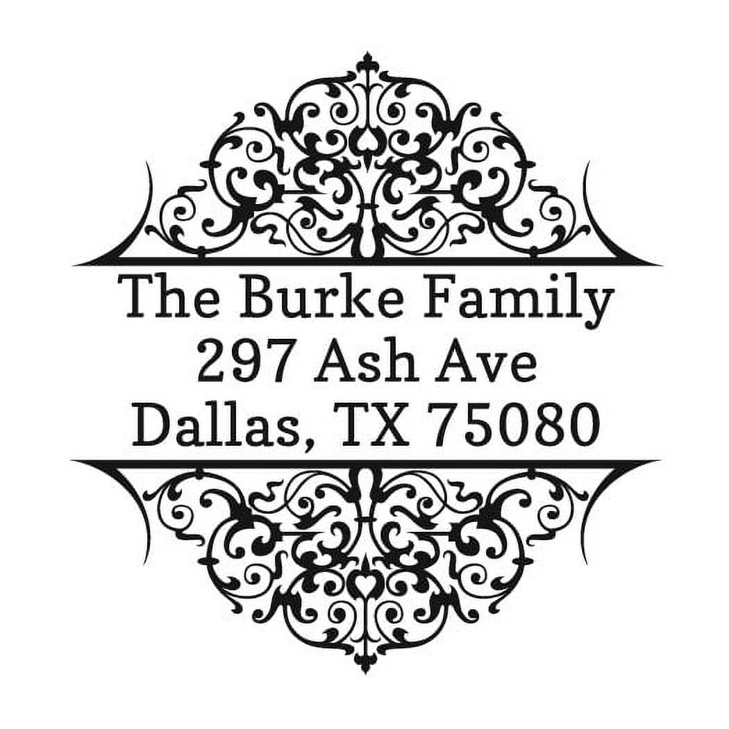 Personalized Round Self Inking Rubber Stamp - The Burke Scroll