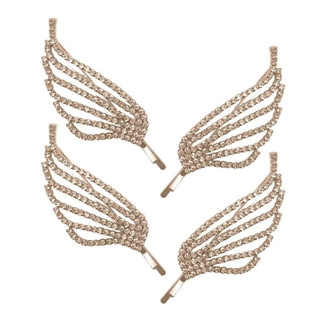 Miangastore Crystal Rhinestones Hair Barrettes Golden 4Pcs 2.2X1.0X0.2In