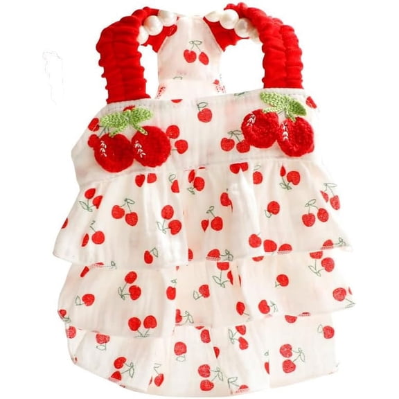Dog Princess Dresses for Small Dogs Clothes Cherry Costume Pet Suspenders Girl Cat Cute Lace Coat Floral Outfits Summer Costumes