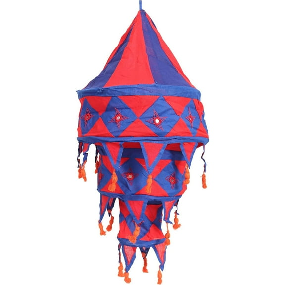Handcrafted Summer Paper Lantern Lights Indian Cotton Lantern in Vibrant Blue & Red – Beautifully Designed Kandeel for Elegant Decoration
