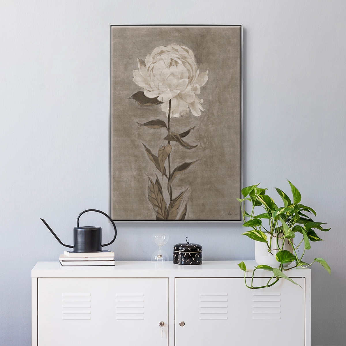 Pretty as a Peony I Framed Premium Gallery Wrapped Canvas - Ready to Hang - 27 x 41 - Silver Floating Frame