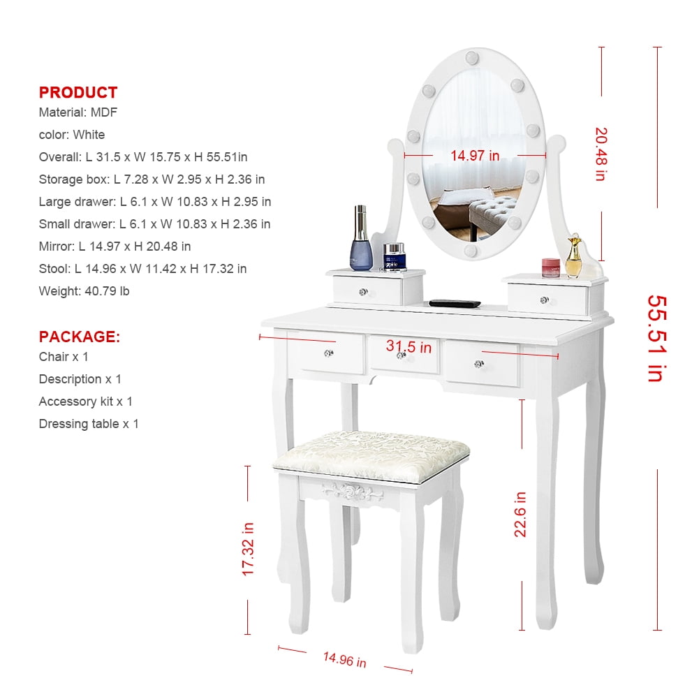 Lowestbest Dressing Table Vanity Table With Light Bulb Mirror 5 Drawer for Home Bedroom Lowestbest Dressing Table Vanity Table With Light Bulb Mirror 5 Drawer for Home Bedroom