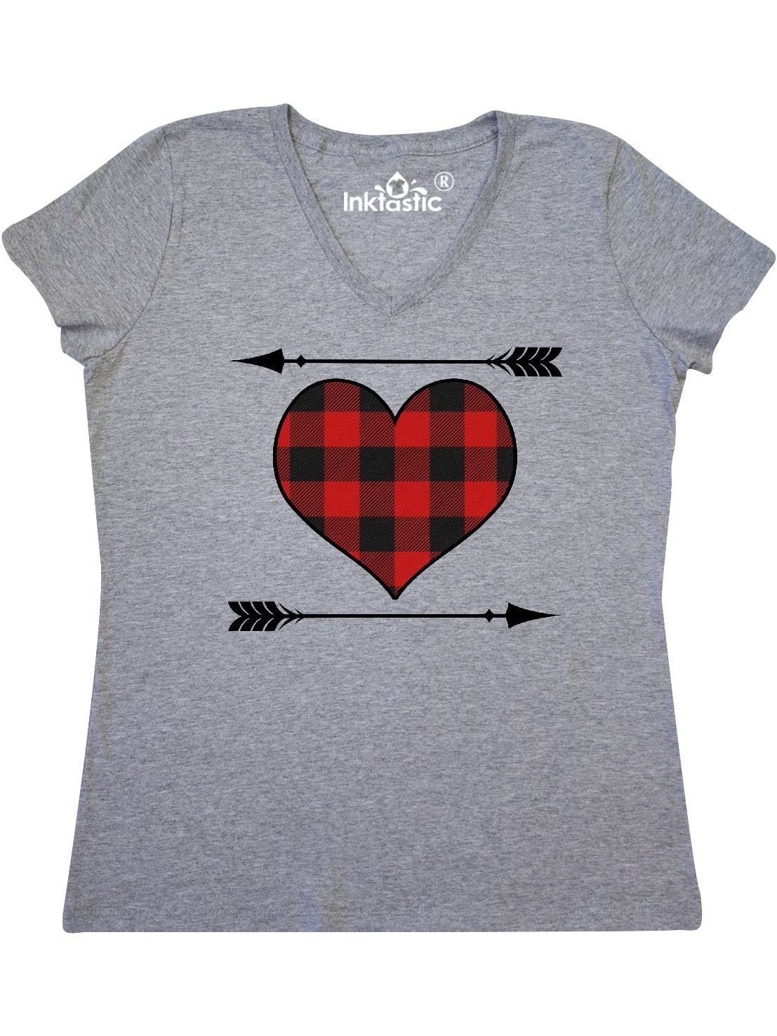 INKtastic Buffalo Plaid Valentines Day Heart Women's VNeck TShirt