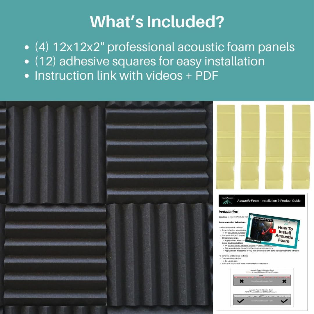 Soundproofing Acoustic Studio Foam - Burgundy Color - Wedge Style Panels 12”x12”x2” Tiles - 4 Pack