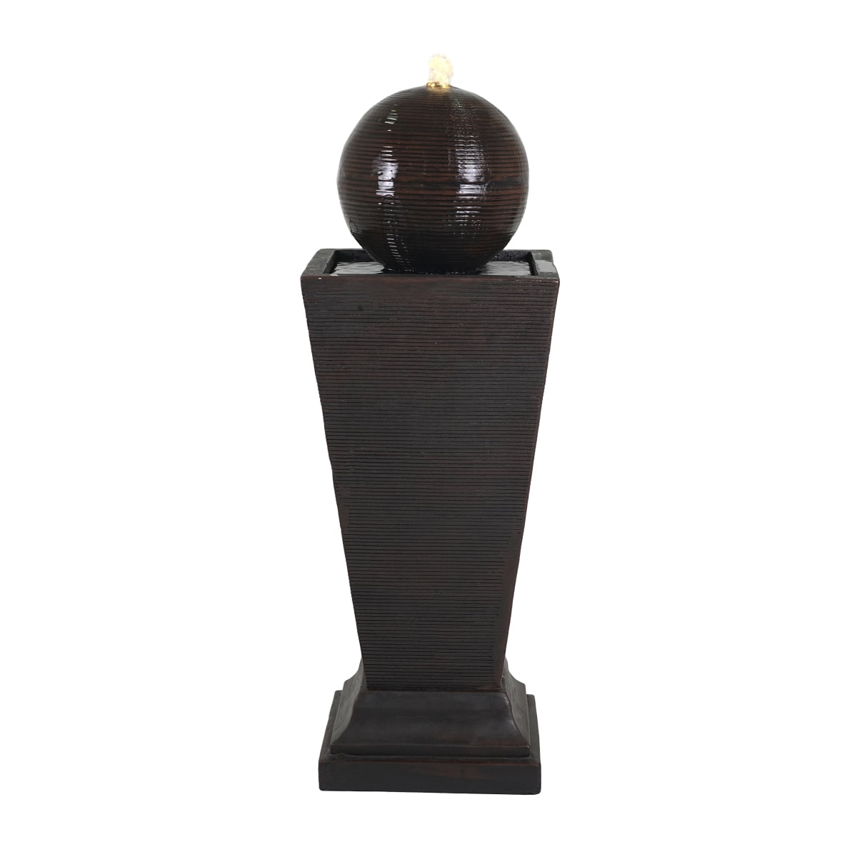 35.5"H Dark Brown Concrete Tall Column Outdoor Fountain with LED Light Retro Resilient Water Feature for Patio Garden Yard